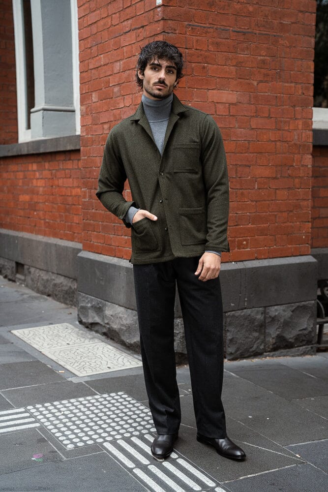 Ethan Overshirt - Olive Wool Cashmere Marle