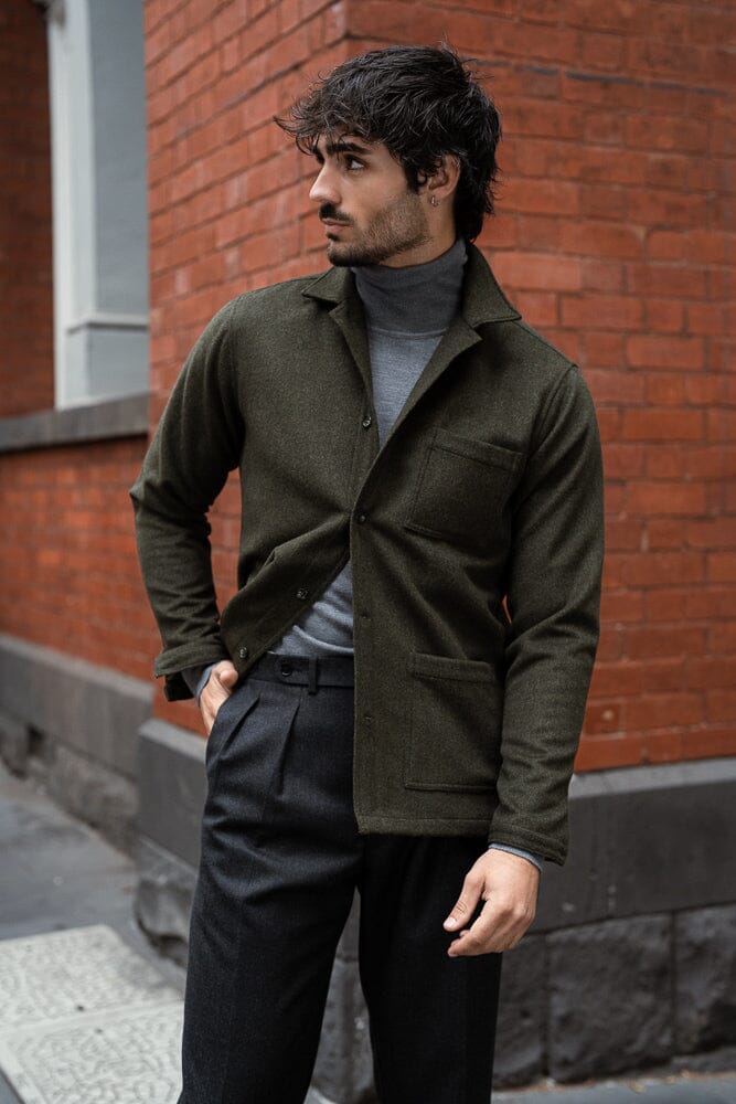 Ethan Overshirt - Olive Wool Cashmere Marle