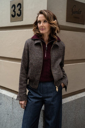 Sky Bomber Jacket - Dark Plum, Navy and Brown Wool Alpaca