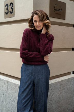 Helena High Neck Zipper Knit -  Burgundy Cashmere MTM