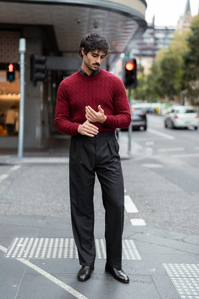 Crew Neck Cable Knit (MTM) - Indian Red Cashmere