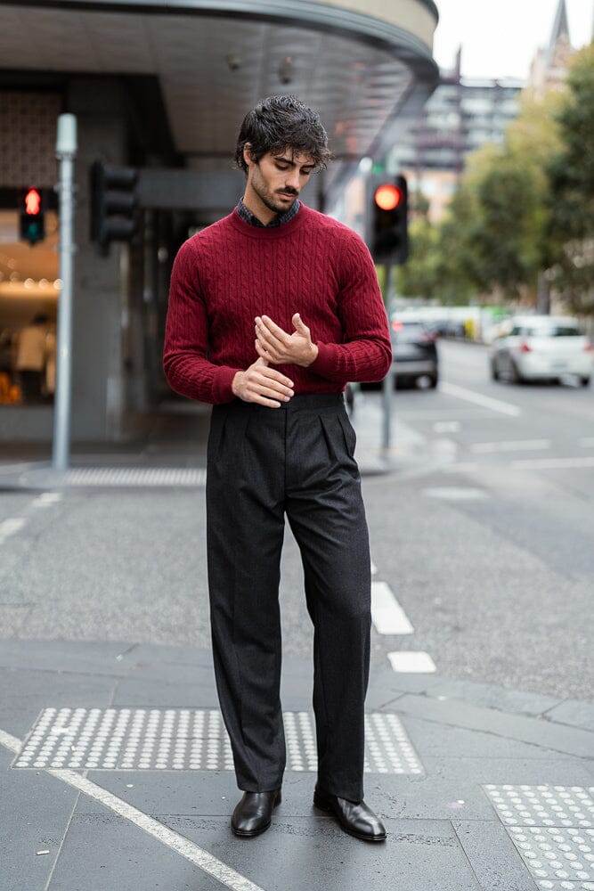 Crew Neck Cable Knit (MTM) - Indian Red Cashmere