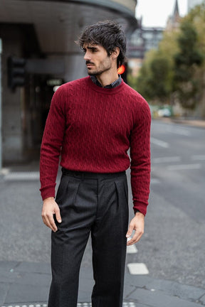 Crew Neck Cable Knit (MTM) - Indian Red Cashmere
