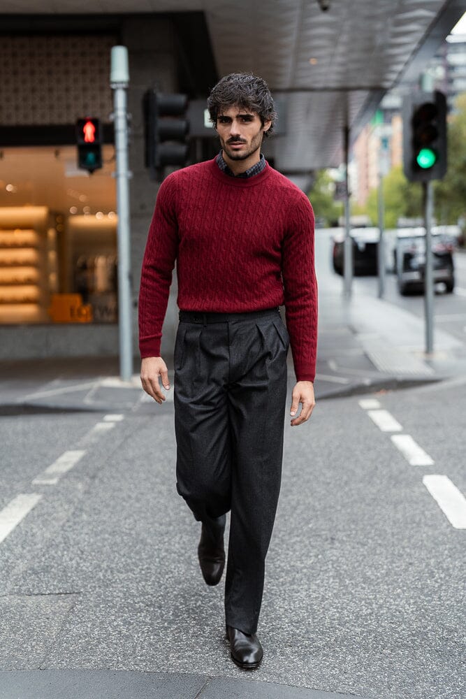 Crew Neck Cable Knit (MTM) - Indian Red Cashmere