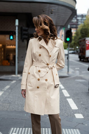 Abbey (Mid) Trench Coat - Sand Cotton Gabardine