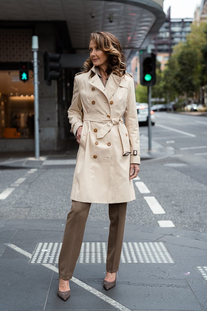 Abbey (Mid) Trench Coat - Sand Cotton Gabardine