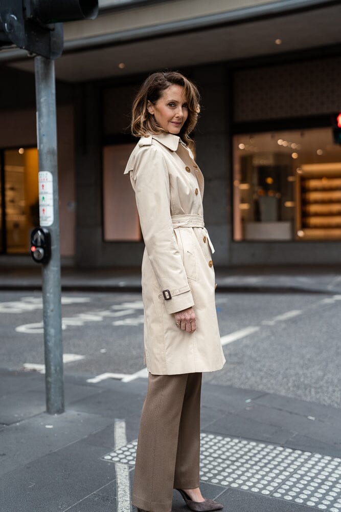 Abbey (Mid) Trench Coat - Sand Cotton Gabardine