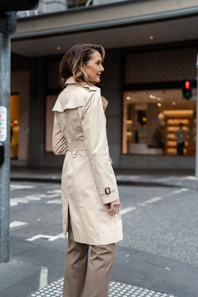 Abbey (Mid) Trench Coat - Sand Cotton Gabardine