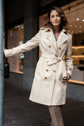 Abbey (Mid) Trench Coat - Sand Cotton Gabardine