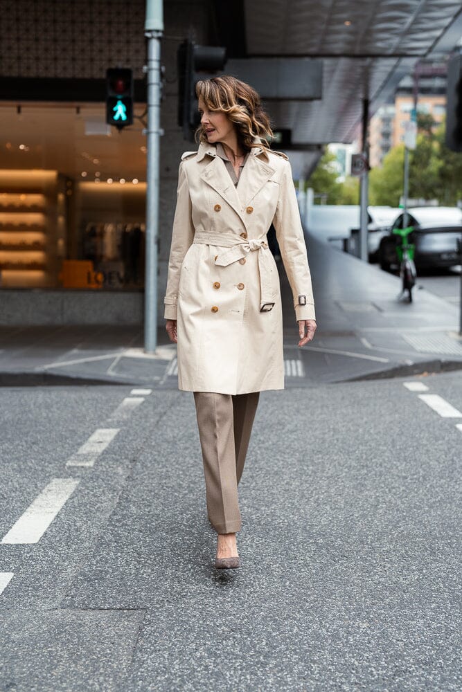 Abbey (Mid) Trench Coat - Sand Cotton Gabardine