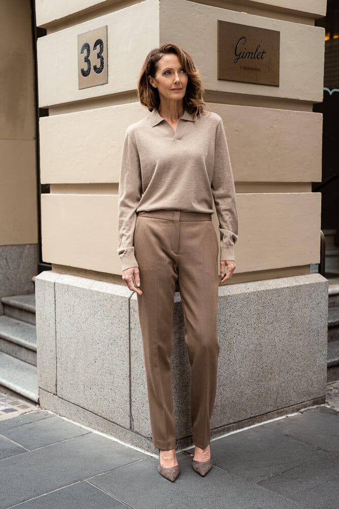 Silvanna Polo Sweater -  Light Brown Cashmere MTM