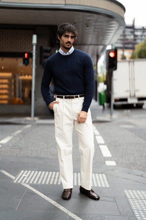 Crew Neck Cable Knit (MTM) - Navy Cashmere