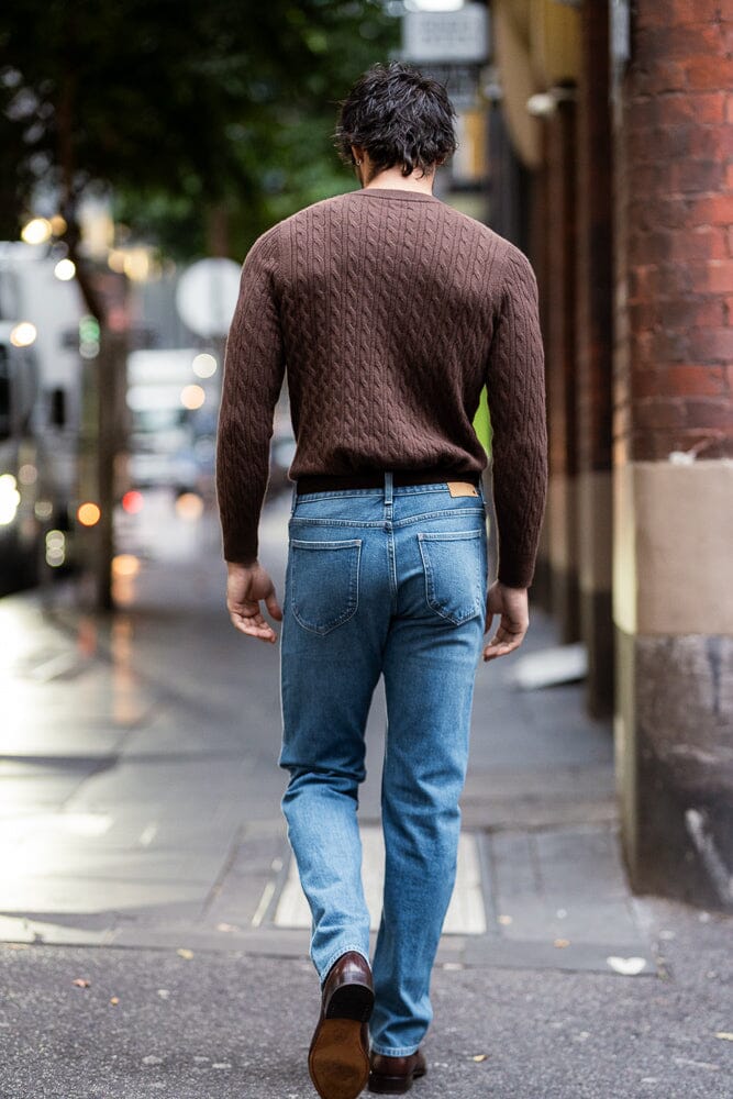 Crew Neck Cable Knit (MTM) - Brown Cashmere