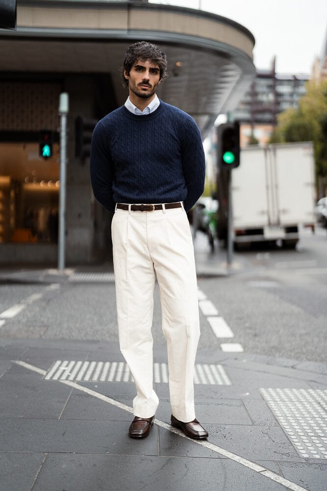 Firenze Pleated Trouser - Ivory Corduroy