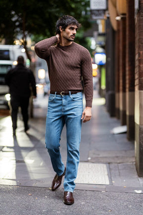 Crew Neck Cable Knit (MTM) - Brown Cashmere