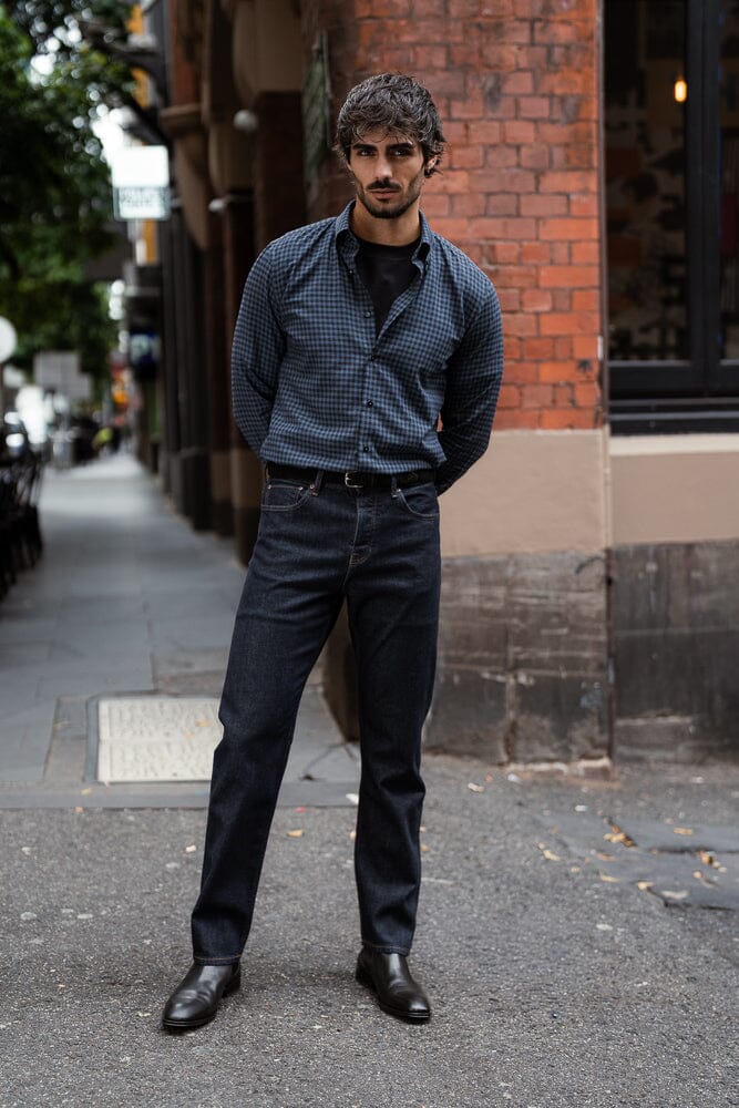 Ralph Narrow Spread Button Down Shirt - Blue & Black Check