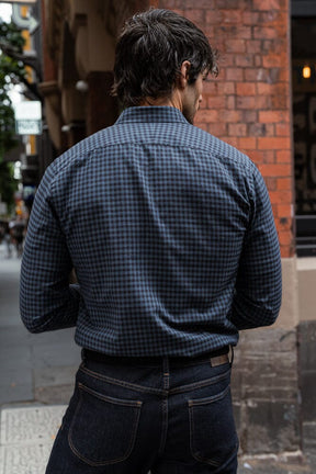 Ralph Narrow Spread Button Down Shirt - Blue & Black Check