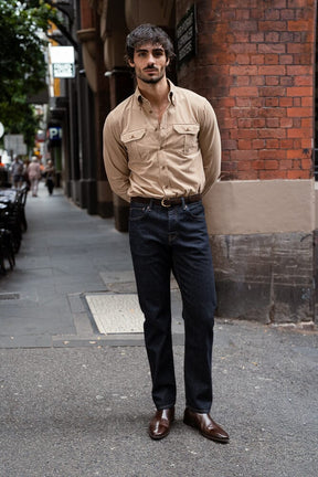 Mercer Narrow Spread Button Down Shirt - Beige Fine Corduroy