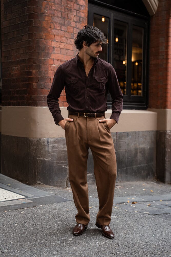 Firenze Pleated Trouser - Toffee 4 Ply Wool