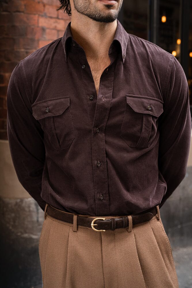 Mercer Narrow Spread Button Down Shirt - Brown Fine Corduroy