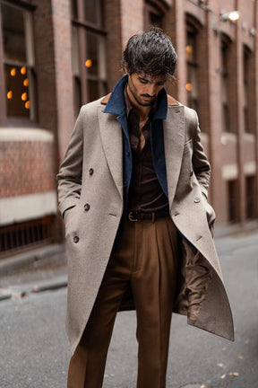 Enzo Coat - Taupe Wool (with contrast collar)
