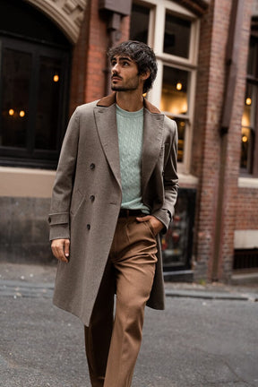 Enzo Coat - Taupe Wool (with contrast collar)