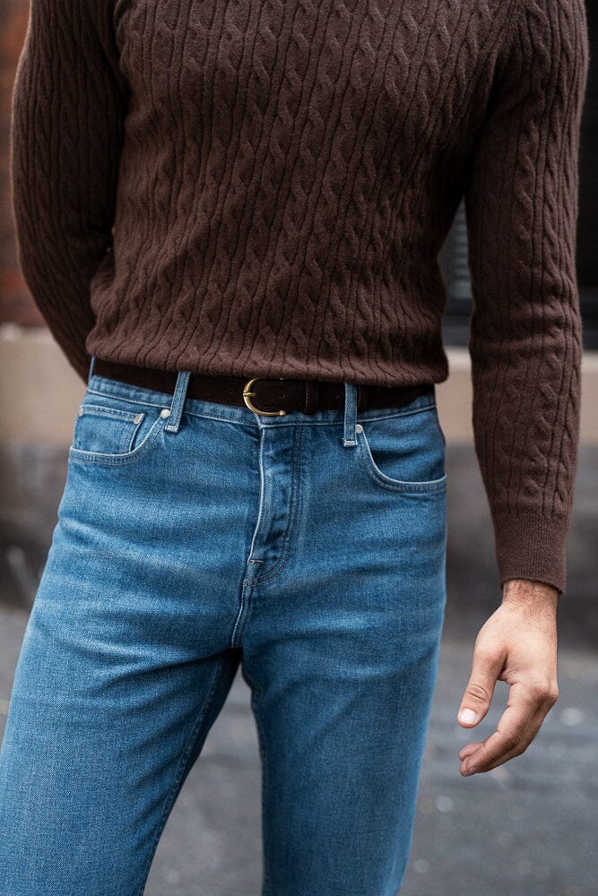 Crew Neck Cable Knit (MTM) - Brown Cashmere