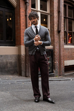 Firenze Pleated Trouser (Double Inverted) - Aubergine Wool