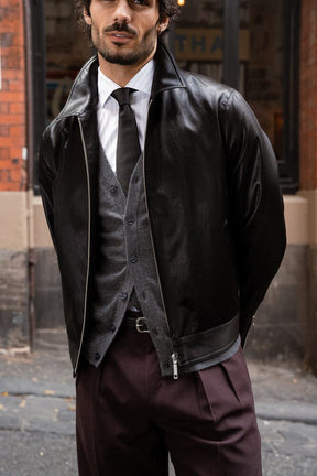 Firenze Pleated Trouser (Double Inverted) - Aubergine Wool