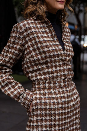 Victoria Shirt - Brown, Cream and Navy Wool Alpaca