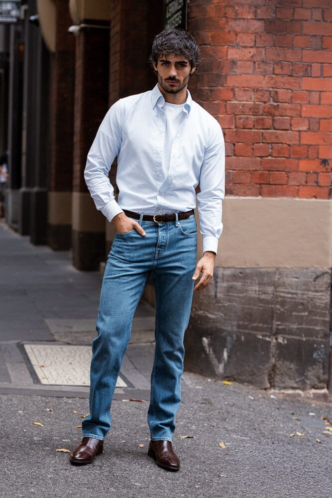 Ralph Narrow Spread Button Down Shirt - Lt Blue & White Oxford Stripe