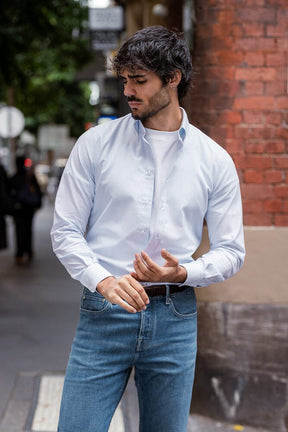 Ralph Narrow Spread Button Down Shirt - Lt Blue & White Oxford Stripe
