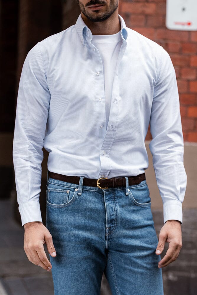 Ralph Narrow Spread Button Down Shirt - Lt Blue & White Oxford Stripe