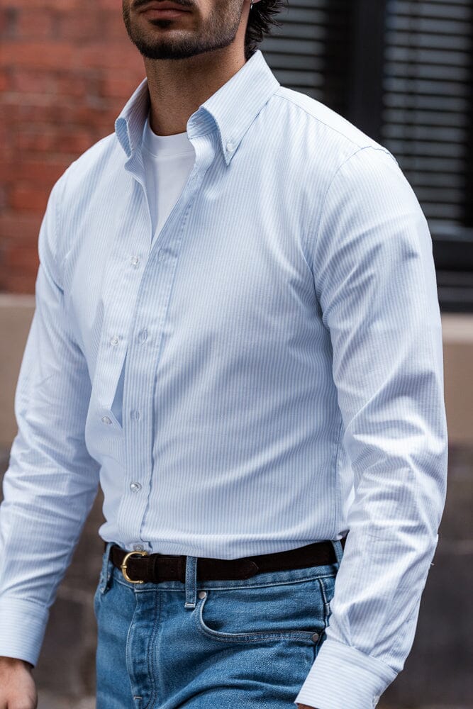 Ralph Narrow Spread Button Down Shirt - Lt Blue & White Oxford Stripe