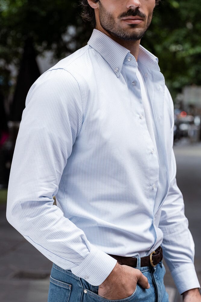 Ralph Narrow Spread Button Down Shirt - Lt Blue & White Oxford Stripe
