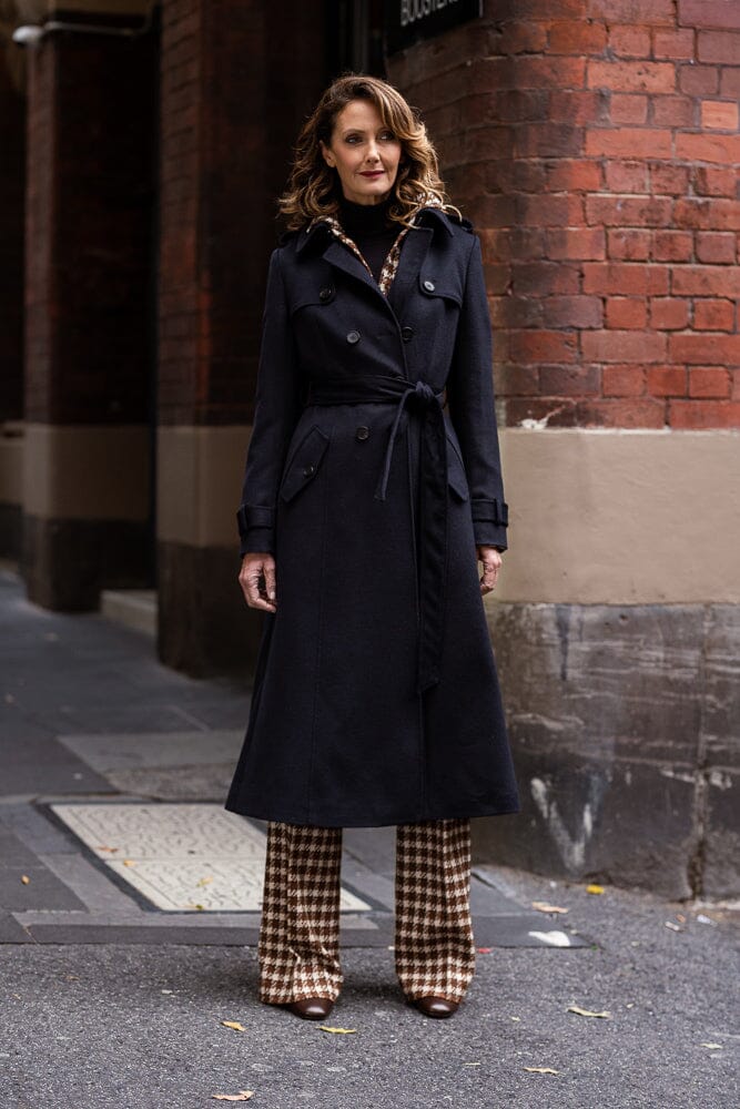 Caterina Wool Trench Coat - Navy Wool