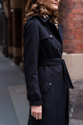 Caterina Wool Trench Coat - Navy Wool