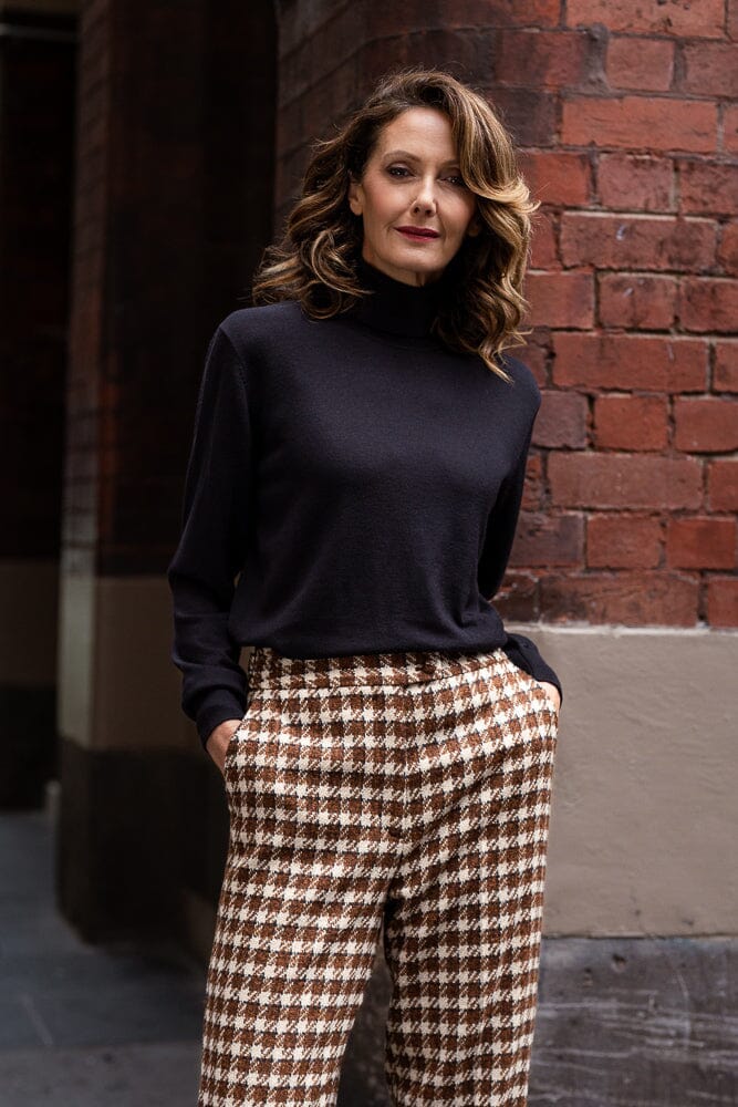 Emma Pant - Brown, Cream & Navy Wool Alpaca