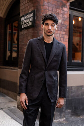 Liam Blazer - Dark Brown Self Check Wool