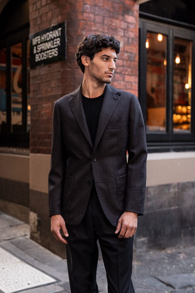 Liam Blazer - Dark Brown Self Check Wool