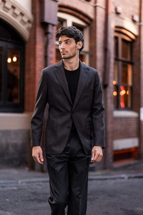 Liam Blazer - Dark Brown Self Check Wool