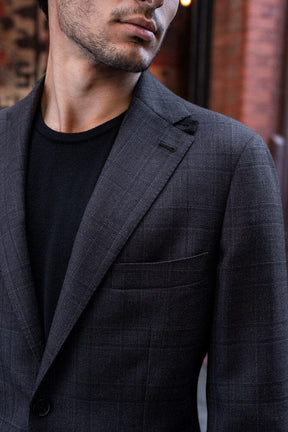 Liam Blazer - Dark Brown Self Check Wool
