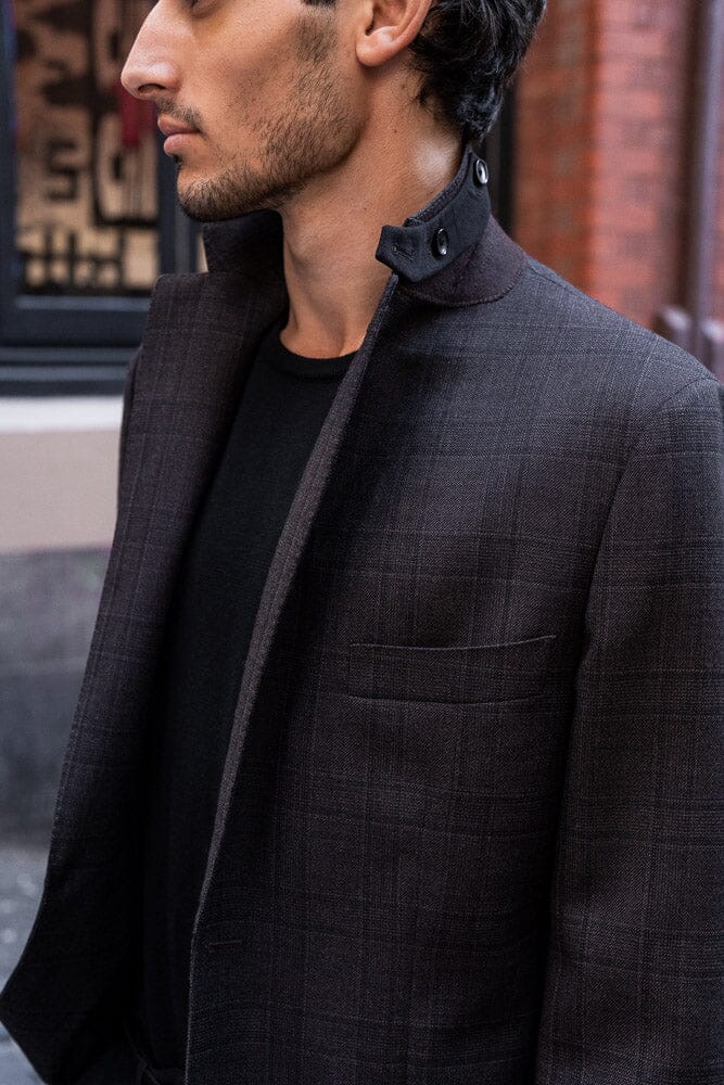 Liam Blazer - Dark Brown Self Check Wool