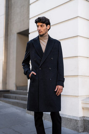 Enzo Coat - Navy & Black Cashmere
