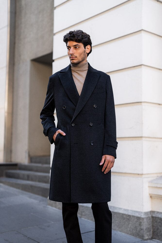 Enzo Coat - Navy & Black Cashmere