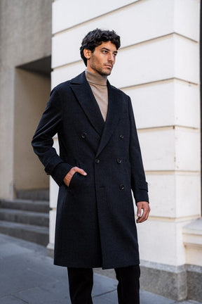 Enzo Coat - Navy & Black Cashmere