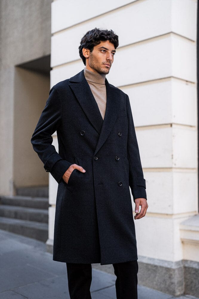 Enzo Coat - Navy & Black Cashmere