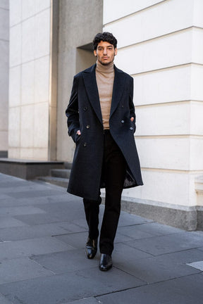 Enzo Coat - Navy & Black Cashmere