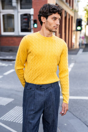 Crew Neck Cable Knit (MTM) - Yellow Cashmere
