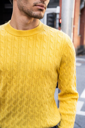 Crew Neck Cable Knit (MTM) - Yellow Cashmere